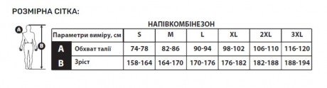 розмірна сітка напівкомбінезон робочий